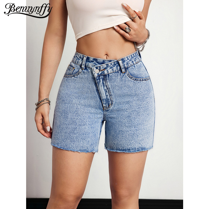 Vintage Fashion Jeans - Benuynffy Shorts Jeans Femininos Justos com
