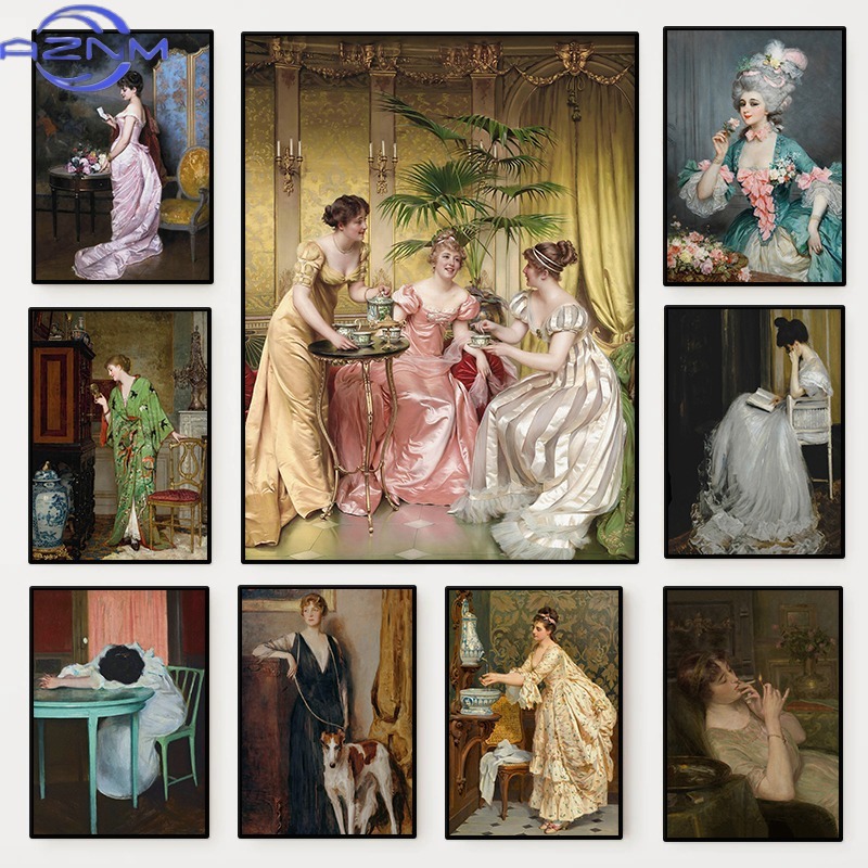 Vintage Fashion Posters - Pôster de Retrato Feminino da Renascença,