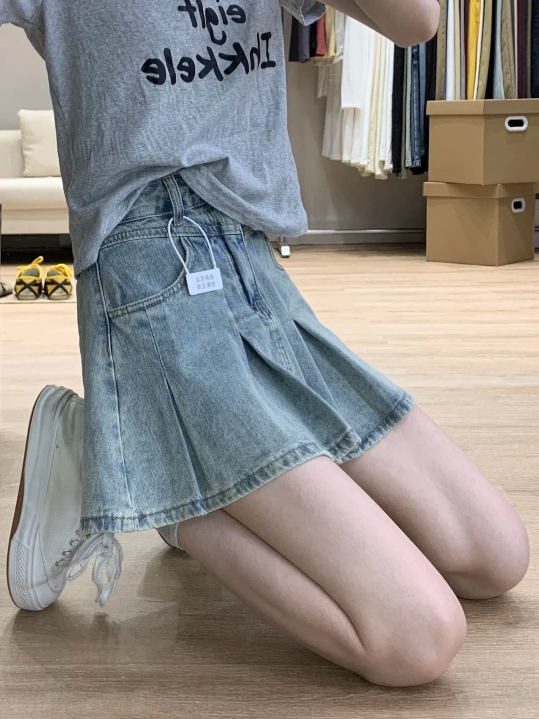 Vintage Fashion Jeans - Saia Jeans Feminina de Cintura Alta
