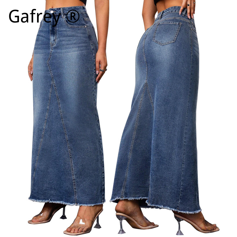 Vintage Fashion Jeans - Saia Midi Jeans Feminina de Cintura