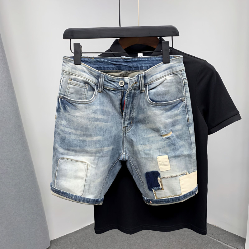 Vintage Fashion Jeans - Reto masculino denim shorts rasgados jorts